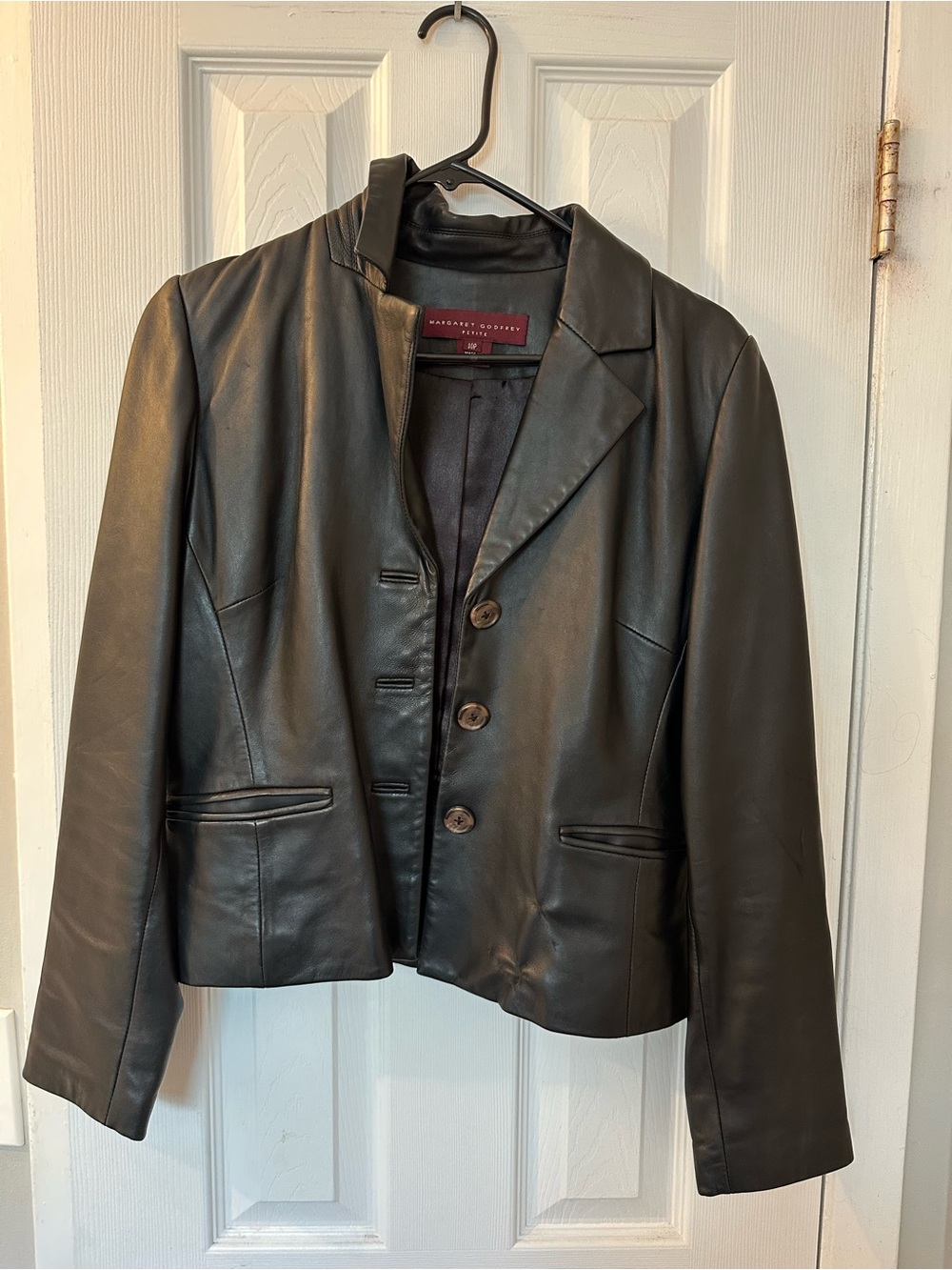Margaret Godfrey Black Leather Button Jacket